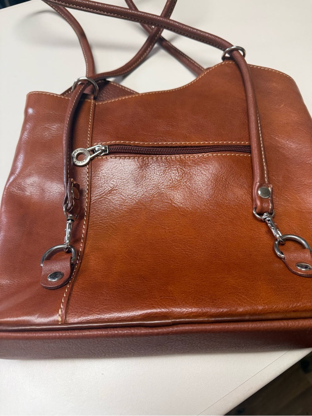 Women's Tan Leather Crossbody Tote Bag